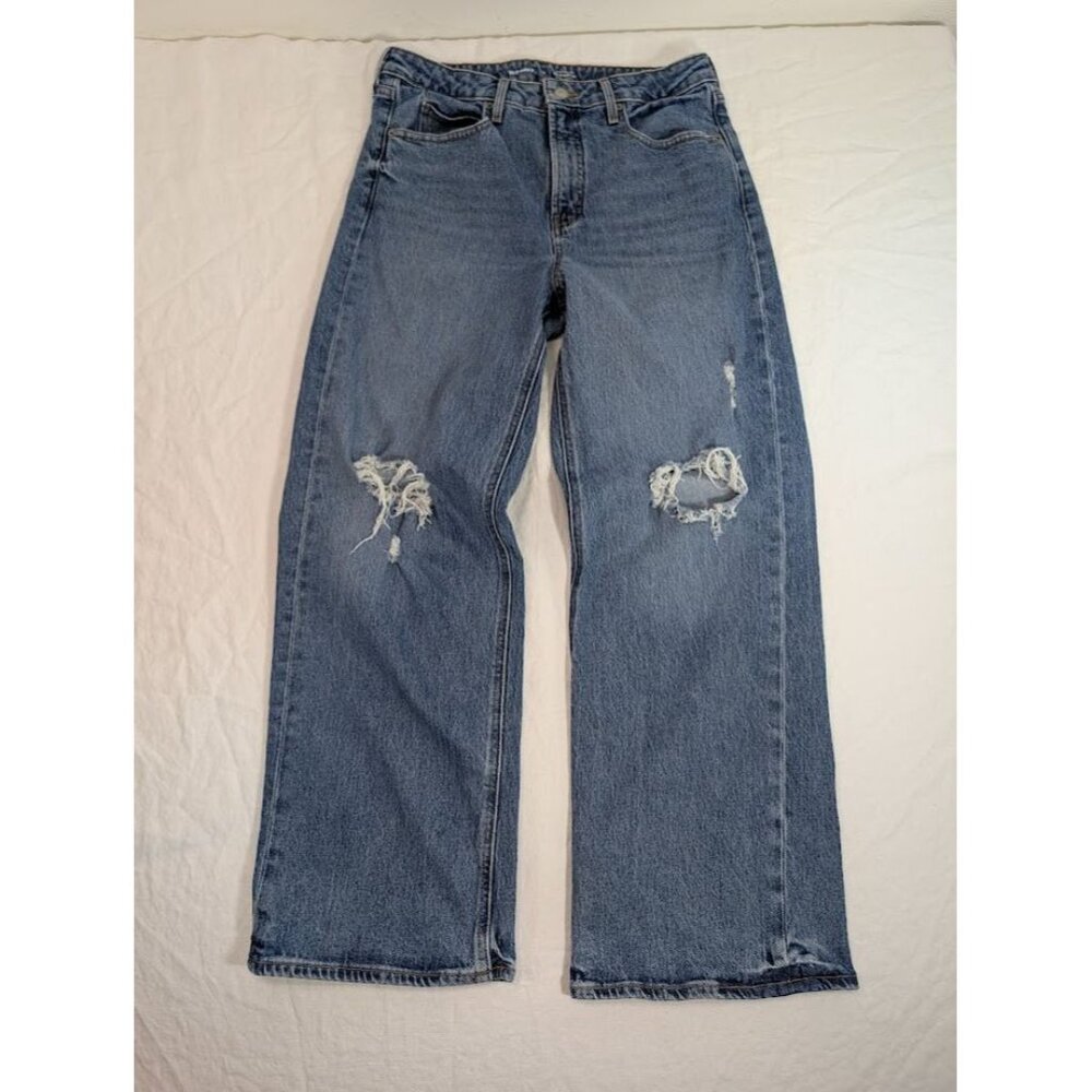 Old Navy Womens 12 Extra High Rise Ski-Hi Wide Leg Jeans Distressed Dark Wash G9